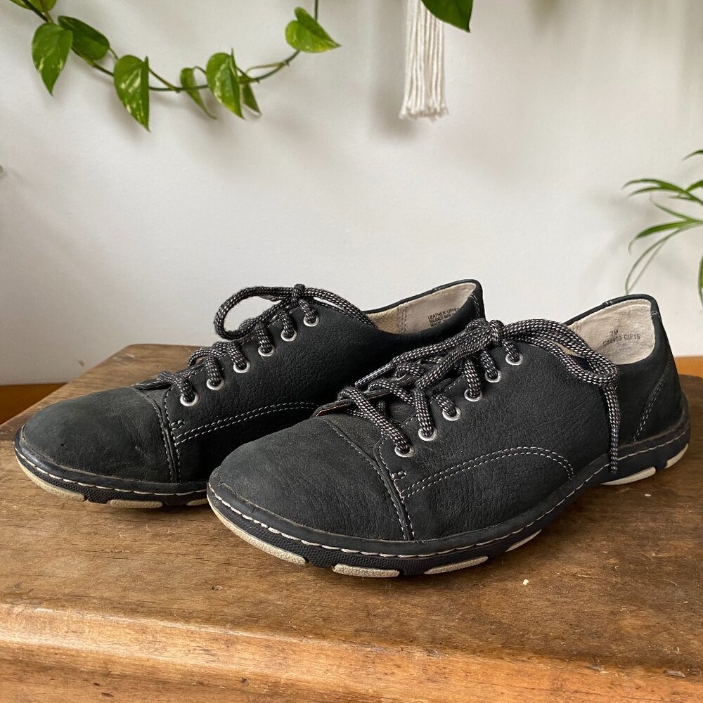 BOC Leather Sneakers Black Charcoal Gray Tennis Shoes-Like New!